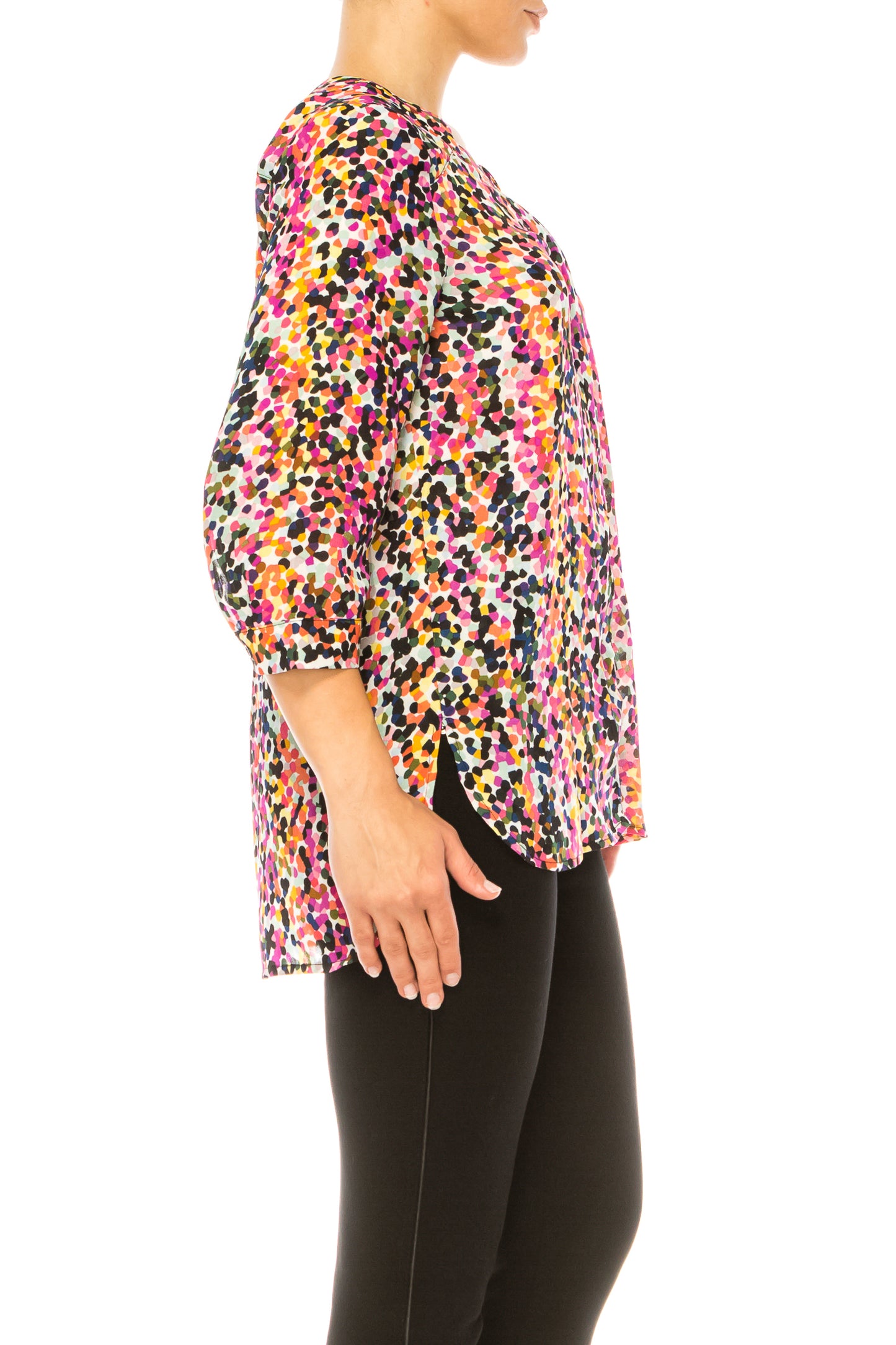 Jessica Rose 3/4 Sleeve Printed Button-Down Blouse