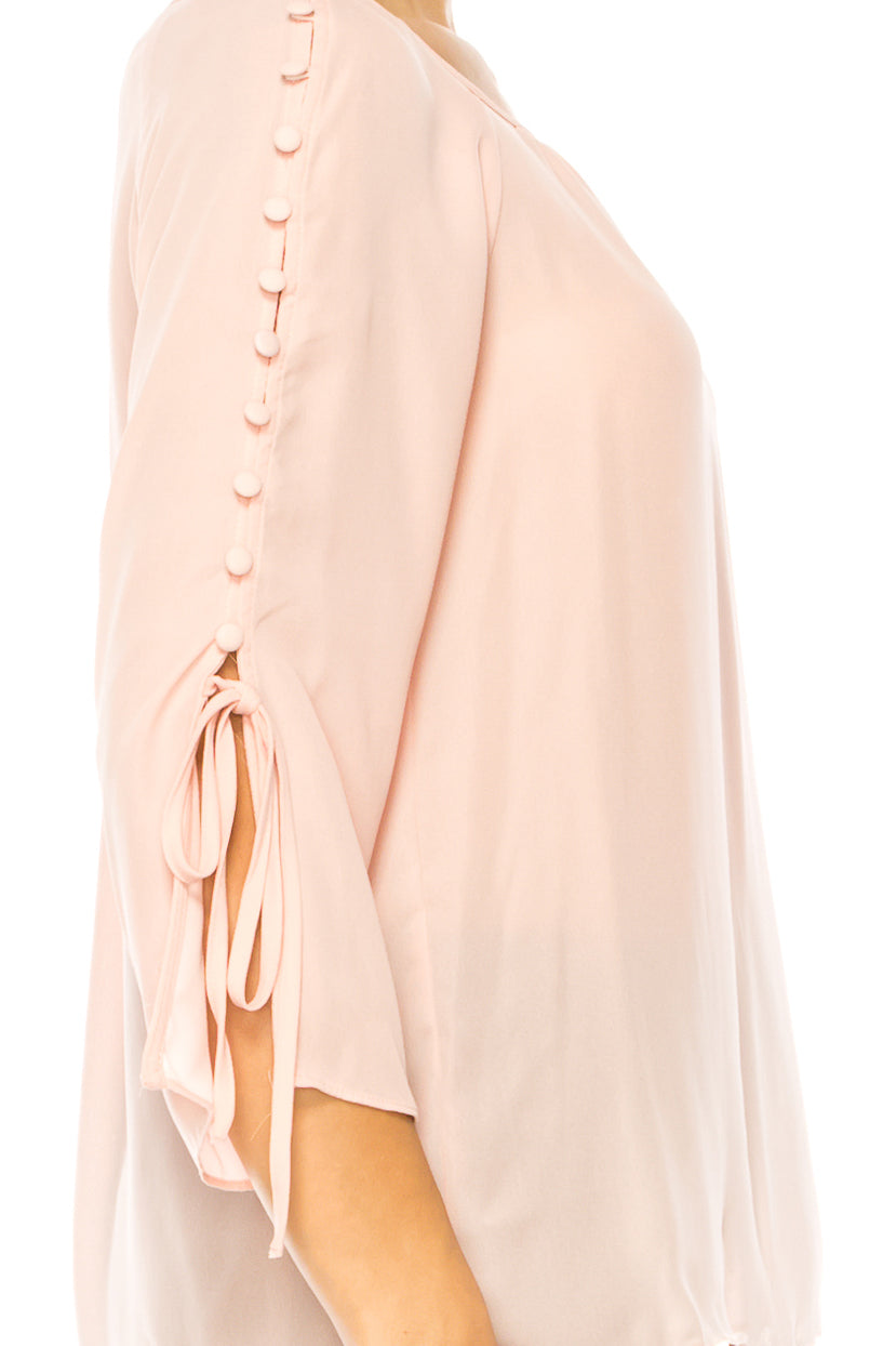 Jessica Rose Fabric Button-Loop 3/4 Sleeve Blouse