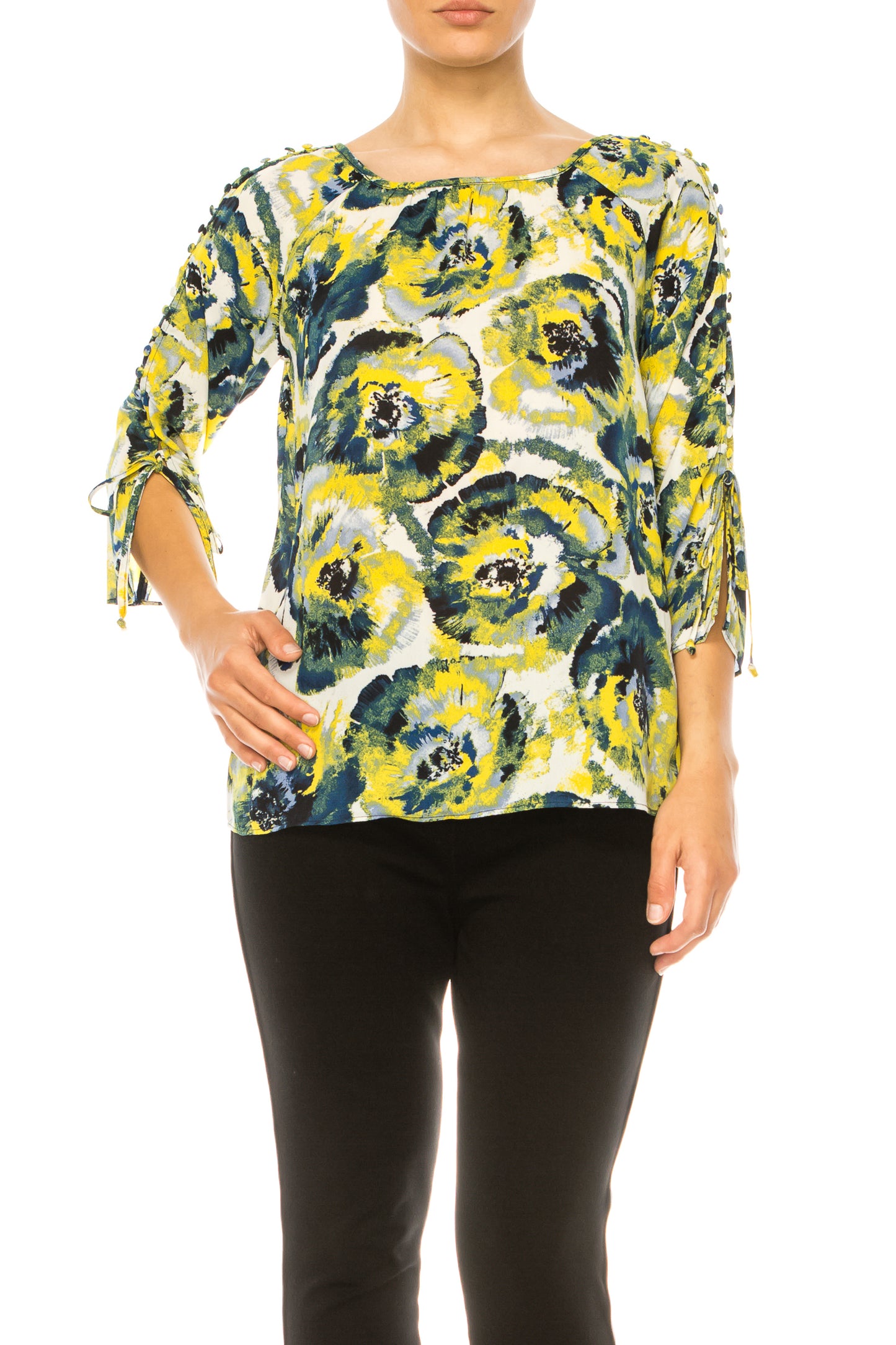 Jessica Rose Fabric Button-Loop 3/4 Sleeve Blouse