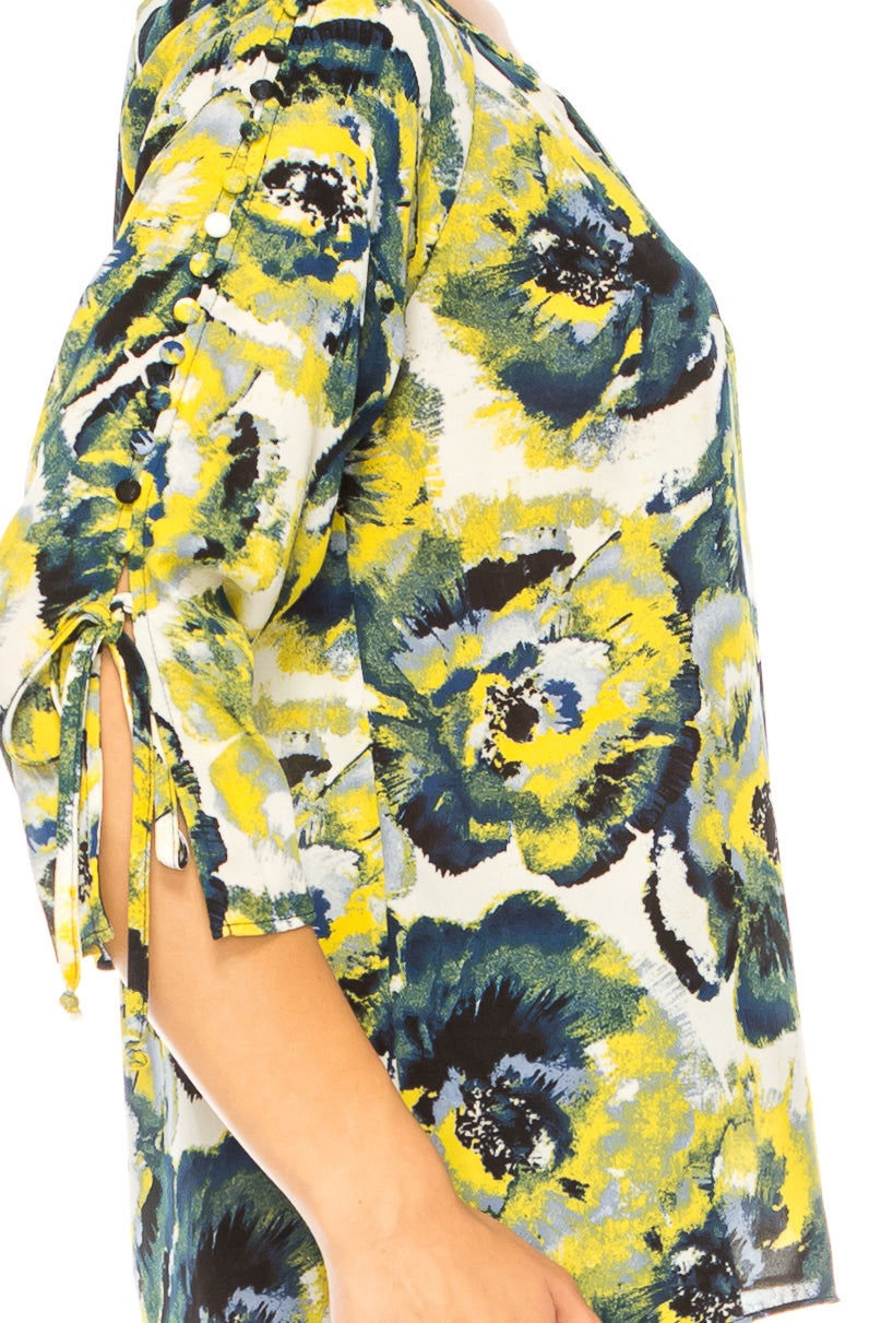Jessica Rose Fabric Button-Loop 3/4 Sleeve Blouse