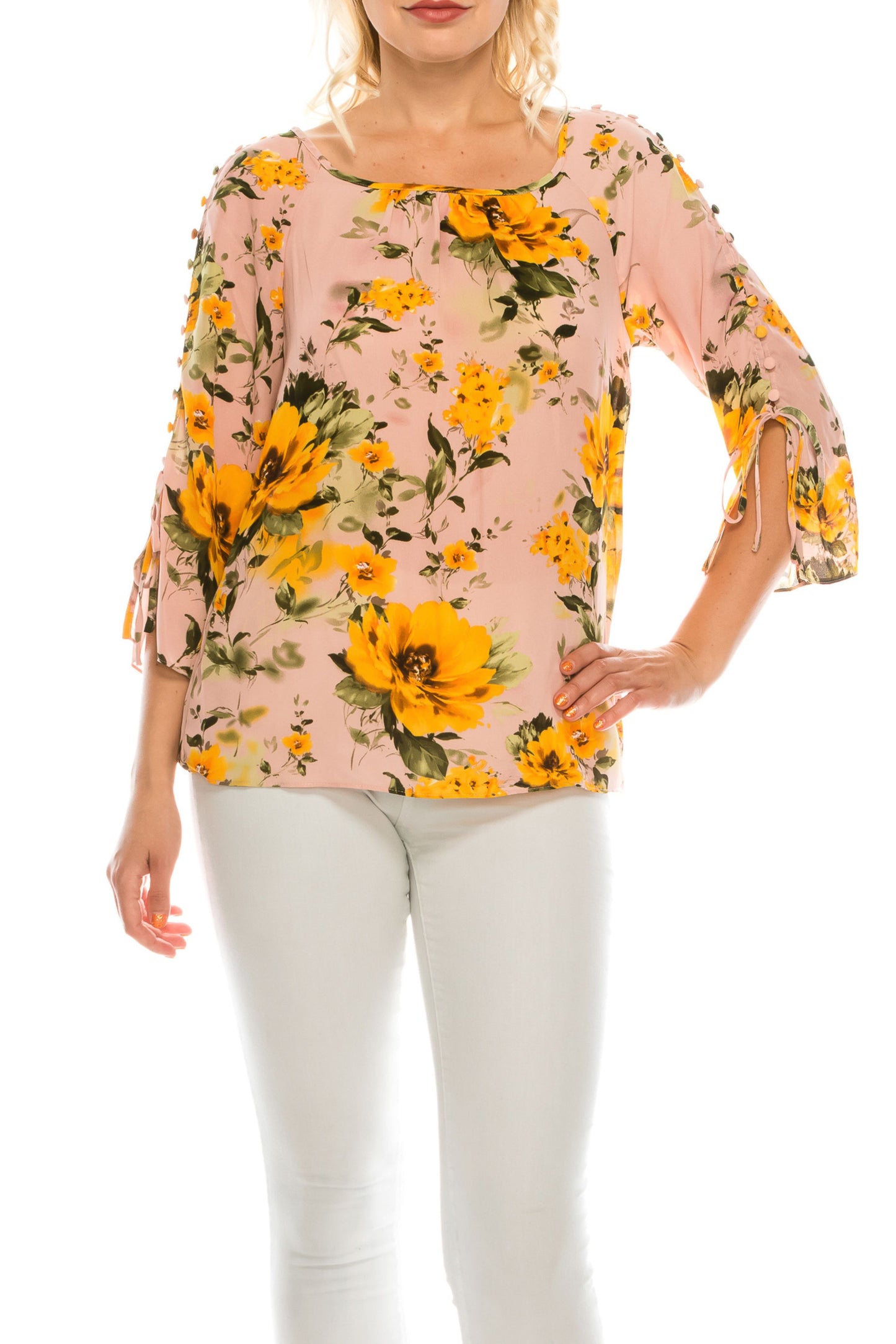 Jessica Rose Fabric Button-Loop 3/4 Sleeve Blouse