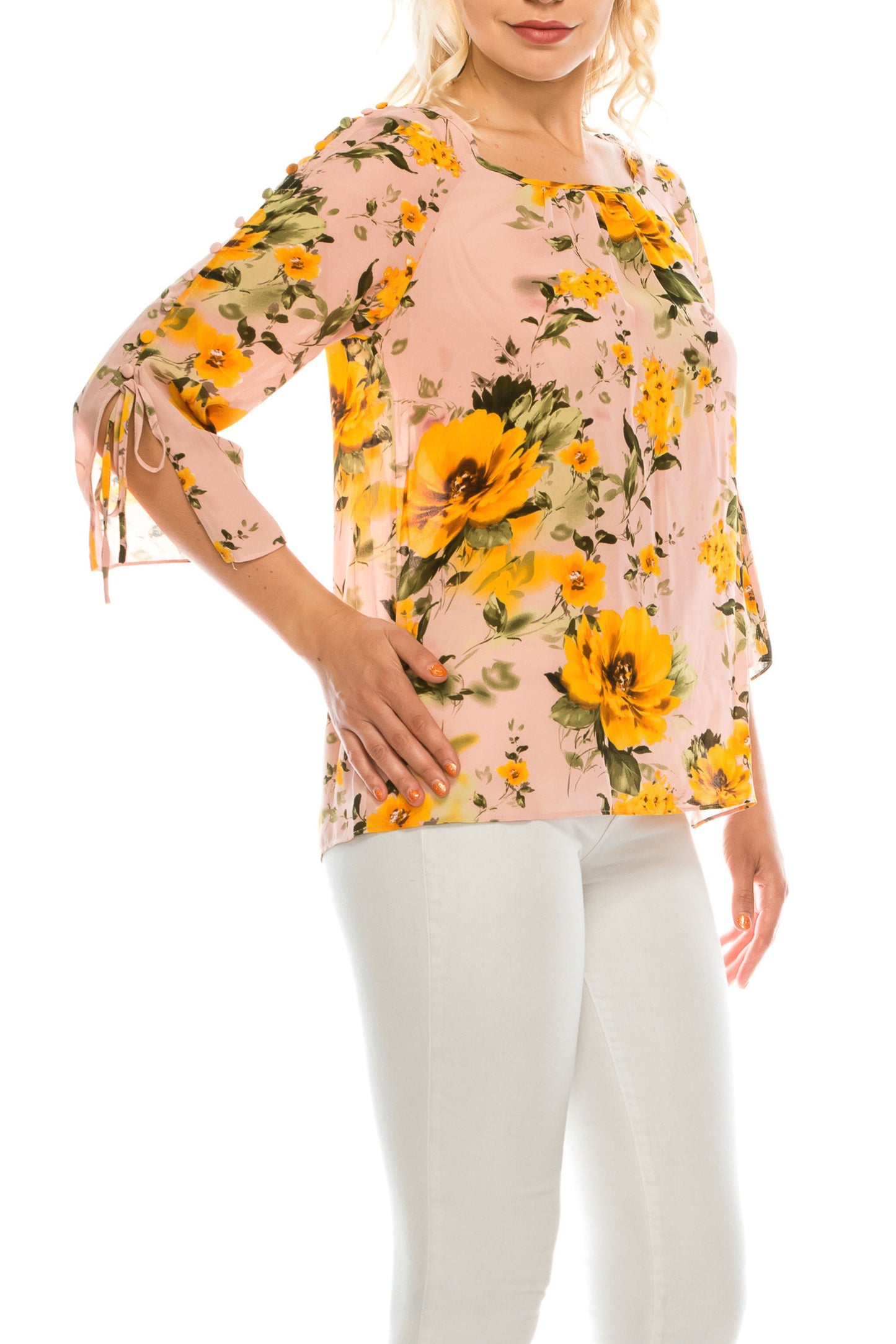 Jessica Rose Fabric Button-Loop 3/4 Sleeve Blouse