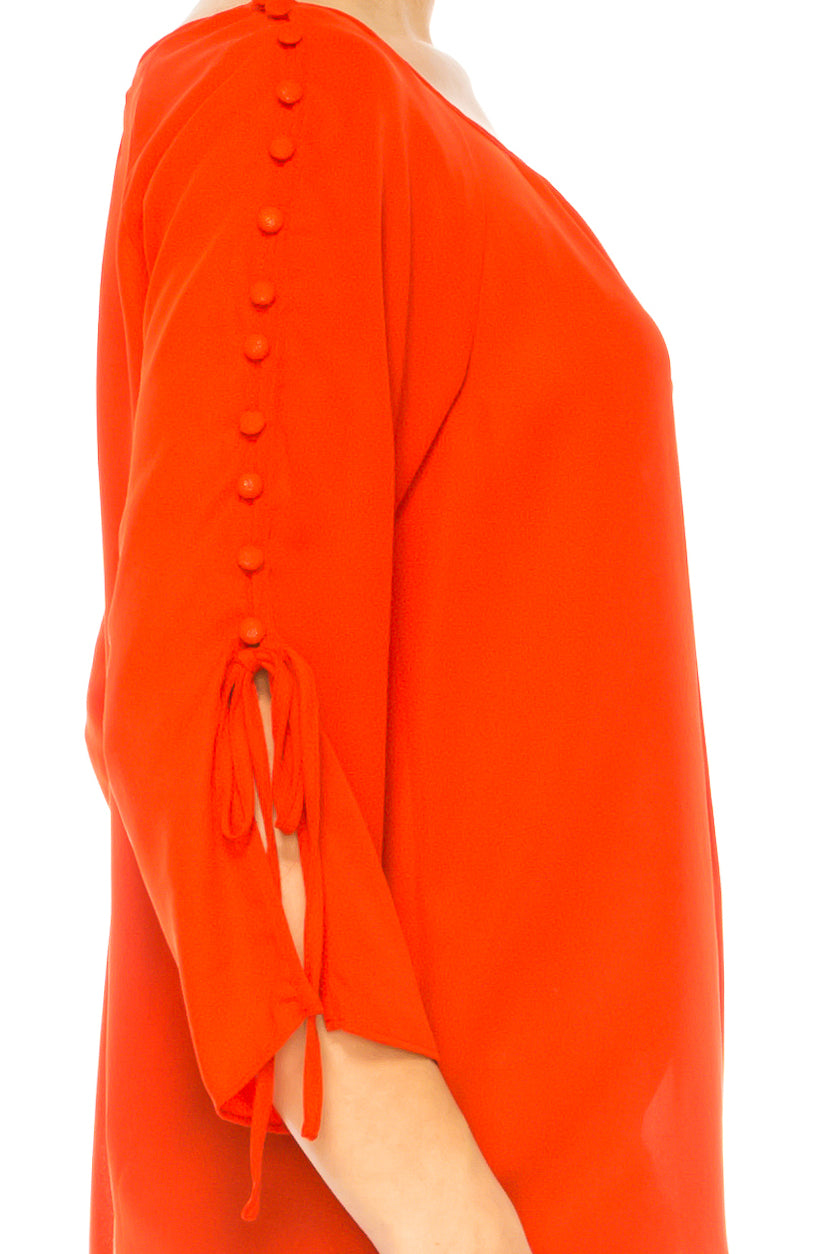 Jessica Rose Fabric Button-Loop 3/4 Sleeve Blouse