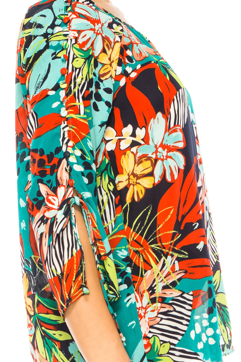 Jessica Rose Fabric Button-Loop 3/4 Sleeve Blouse