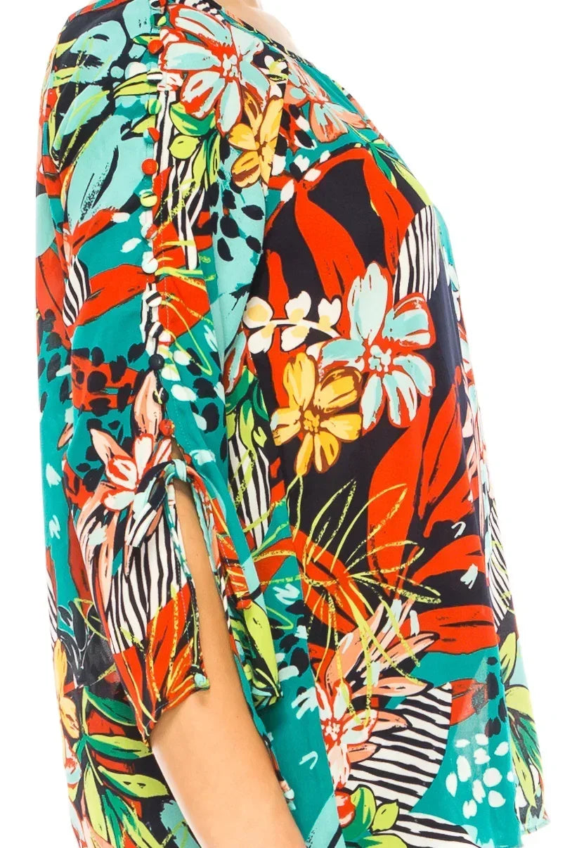 Jessica Rose Fabric Button-Loop 3/4 Sleeve Blouse