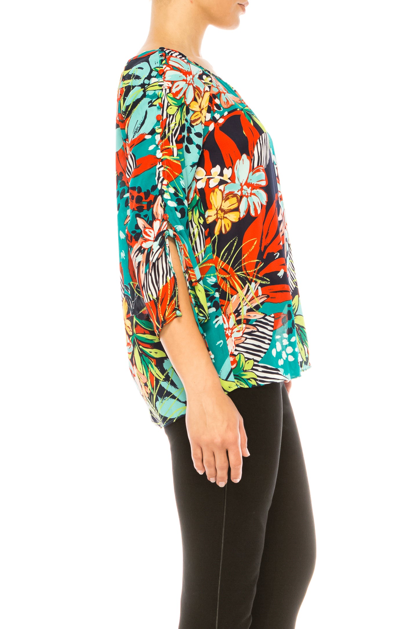 Jessica Rose Fabric Button-Loop 3/4 Sleeve Blouse