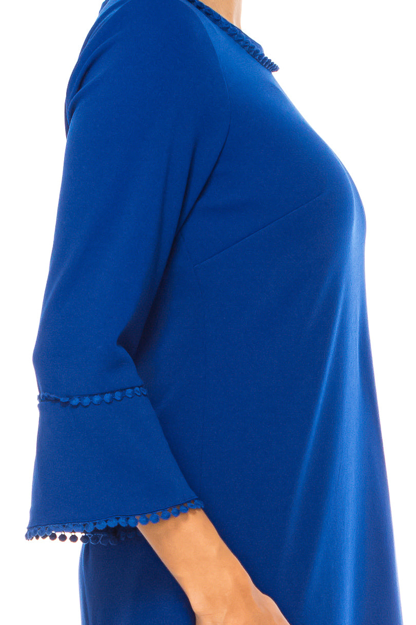 Jessica Rose Pompom Trim Bell Sleeve Sheath Dress