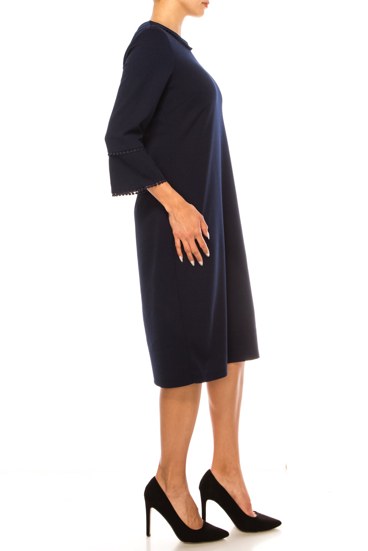 Jessica Rose Pompom Trim Bell Sleeve Sheath Dress