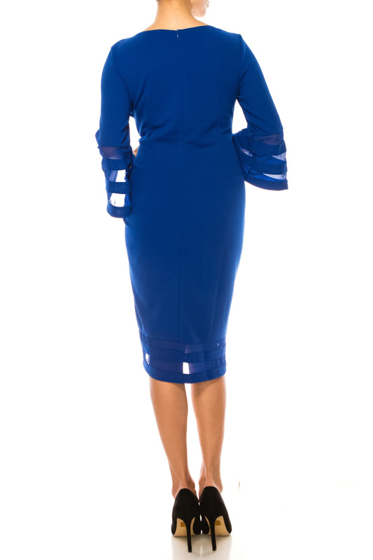 Jessica Rose Sheer Strap Bell Sleeve Sheath Dress