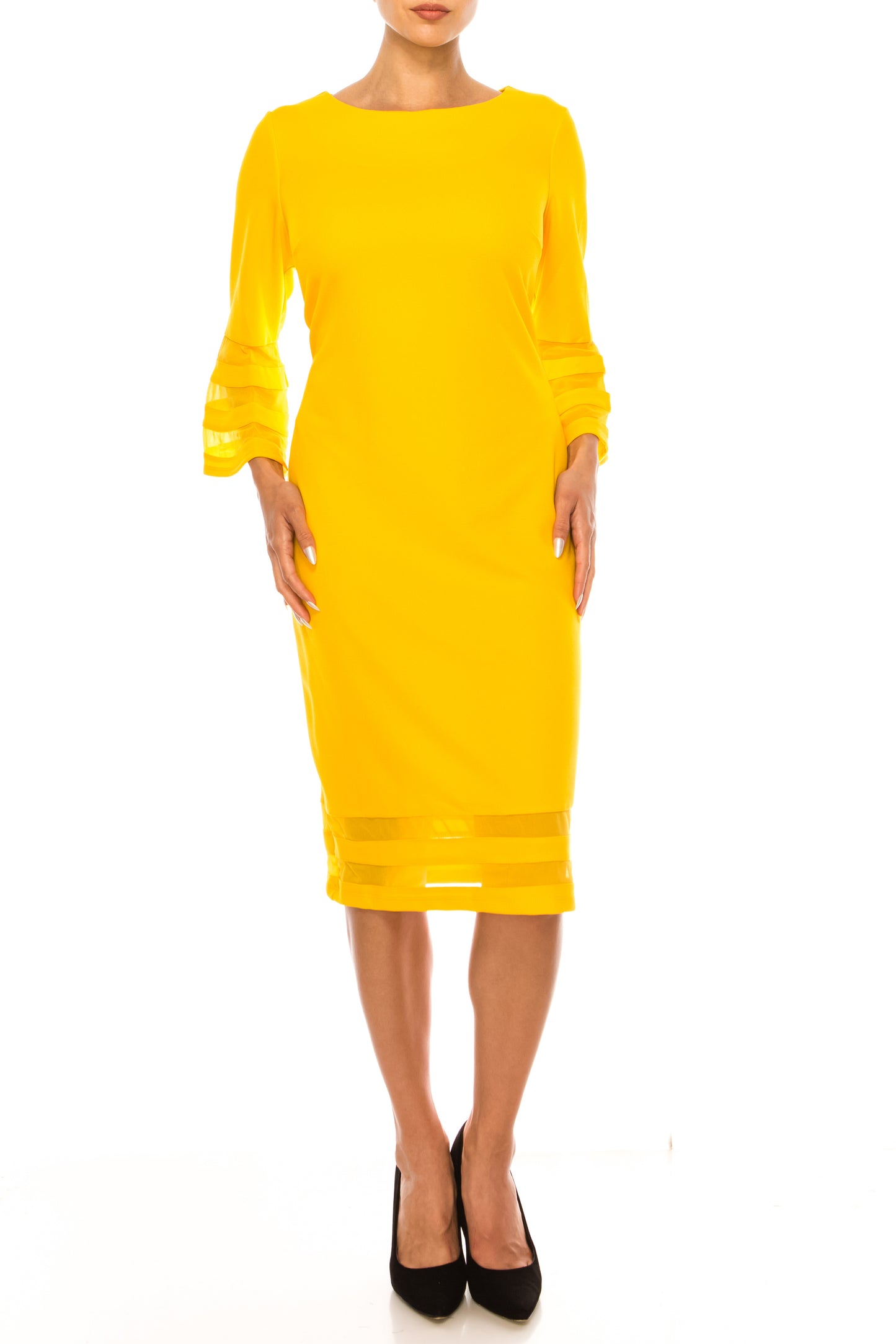 Jessica Rose Sheer Strap Bell Sleeve Sheath Dress