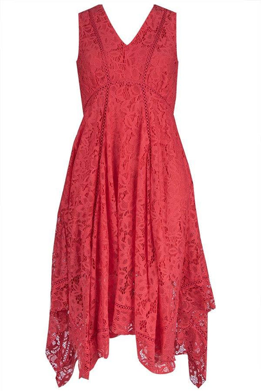 Taylor Poppy Sleeveless V-Neck Lace Midi Dress