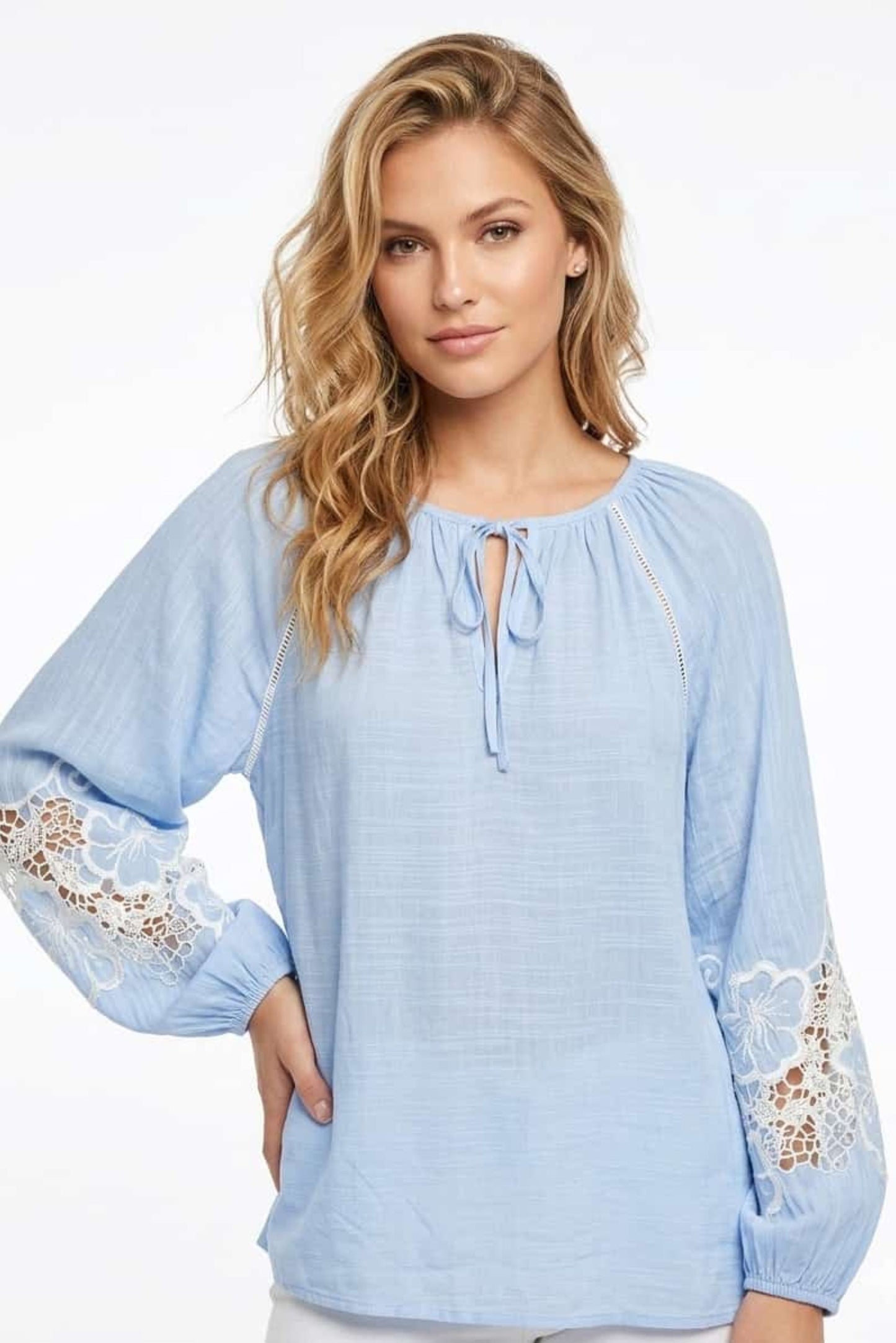 Hester & Orchard Boho Peasant Blouse with Lace Trim