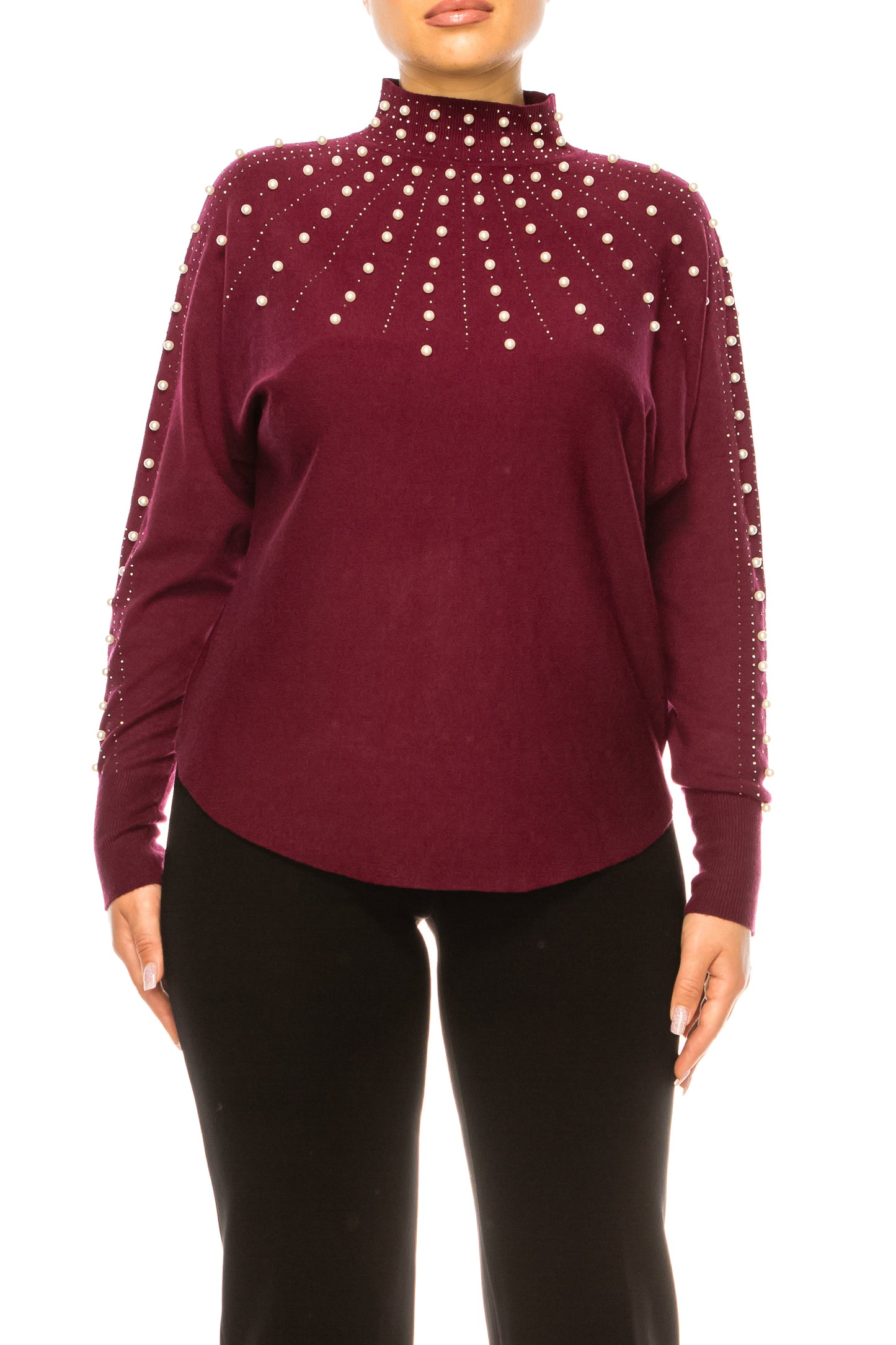 Liv Long Sleeve Embellished Mock Neck Sweater