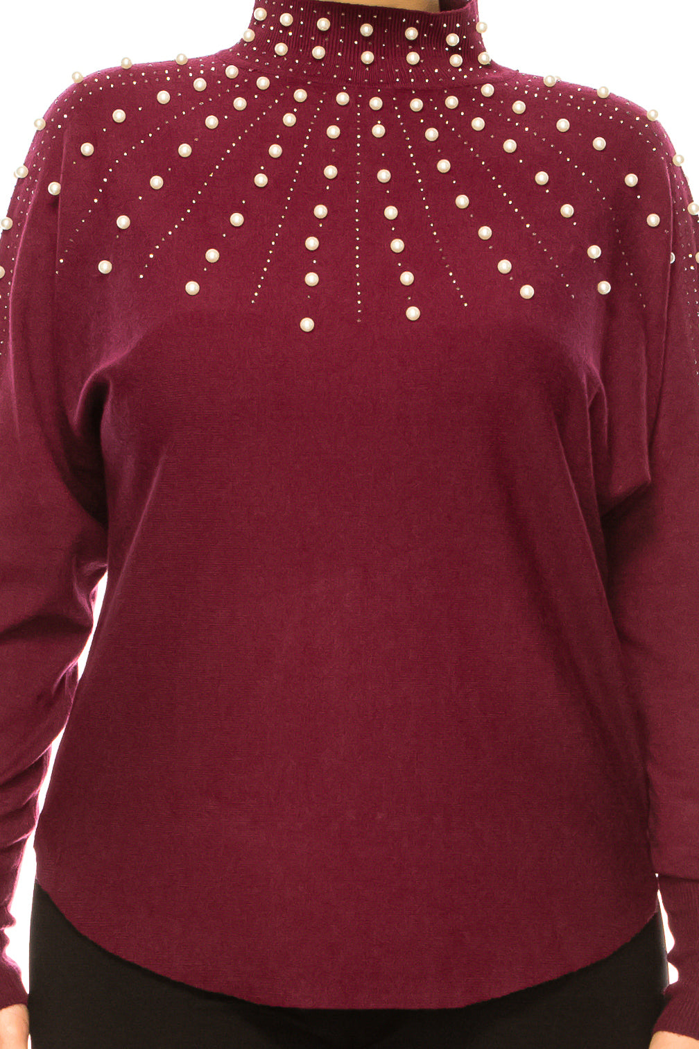 Liv Long Sleeve Embellished Mock Neck Sweater