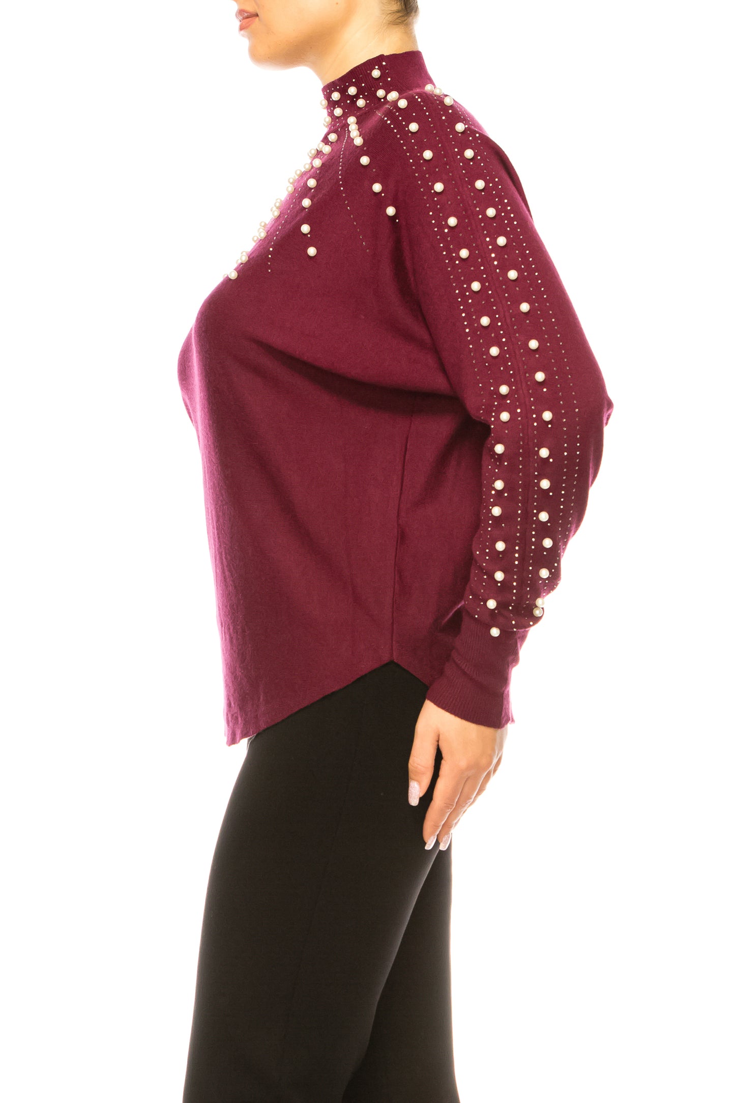 Liv Long Sleeve Embellished Mock Neck Sweater