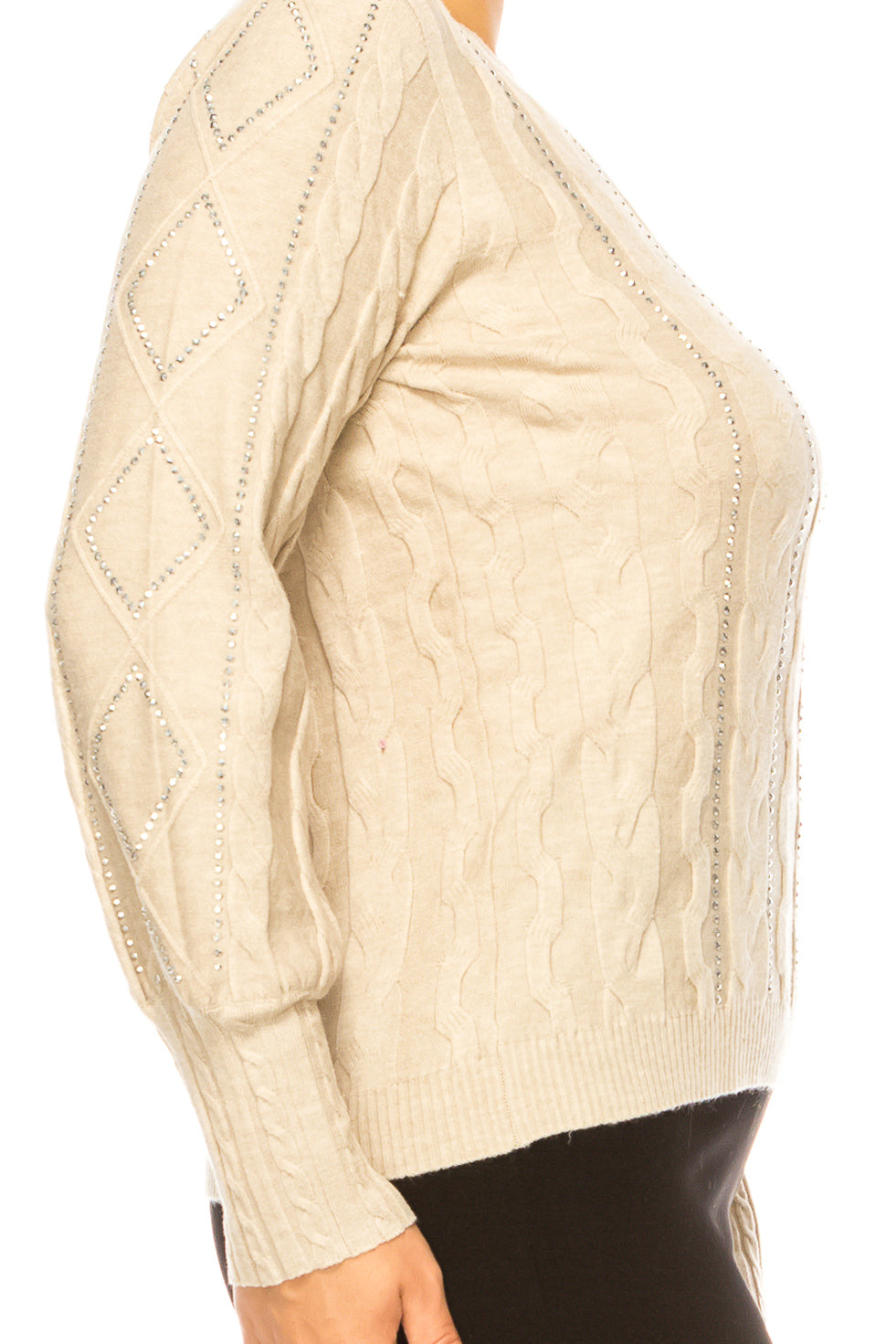 Liv Long Sleeve Embellished Cable Knit Sweater