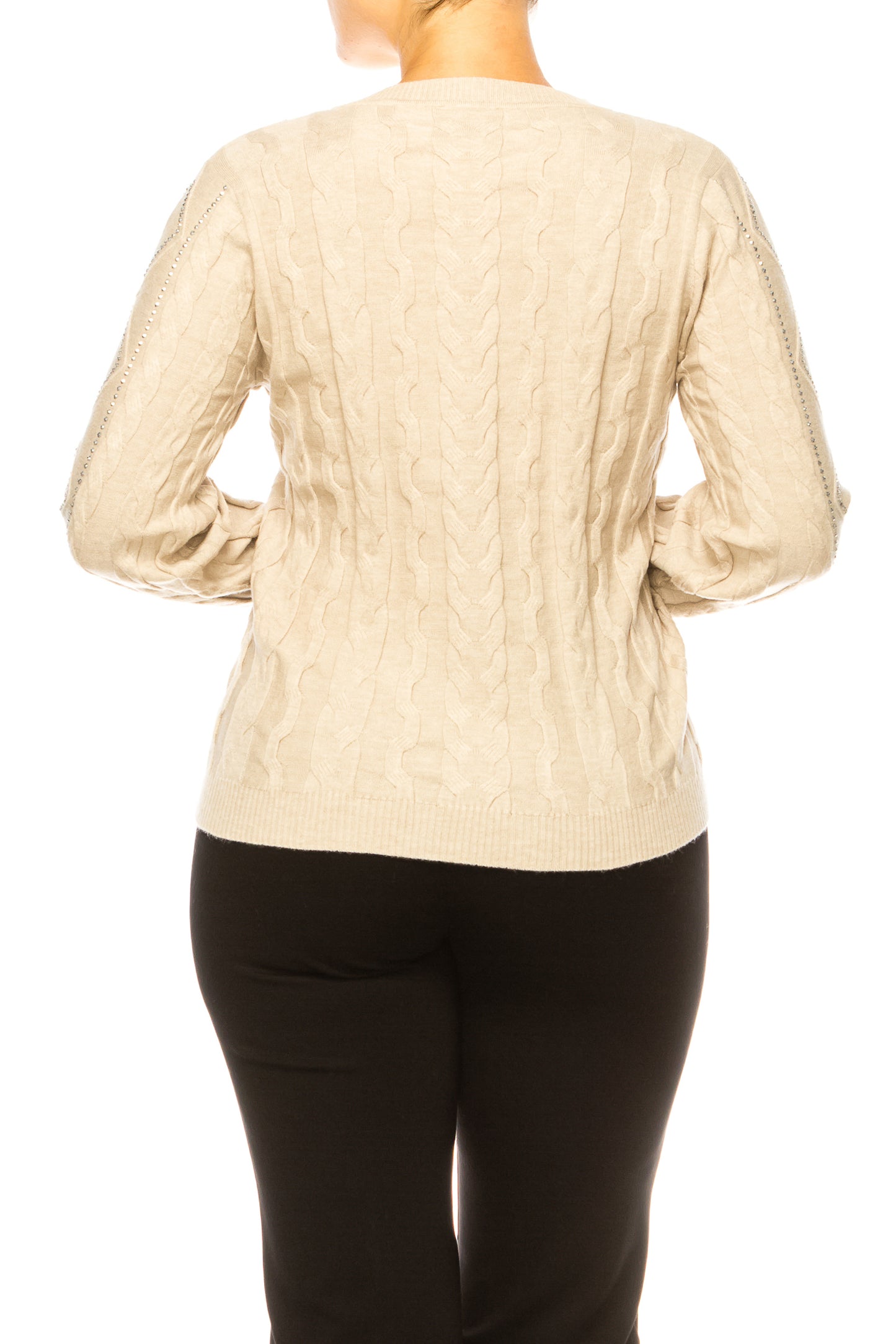 Liv Long Sleeve Embellished Cable Knit Sweater