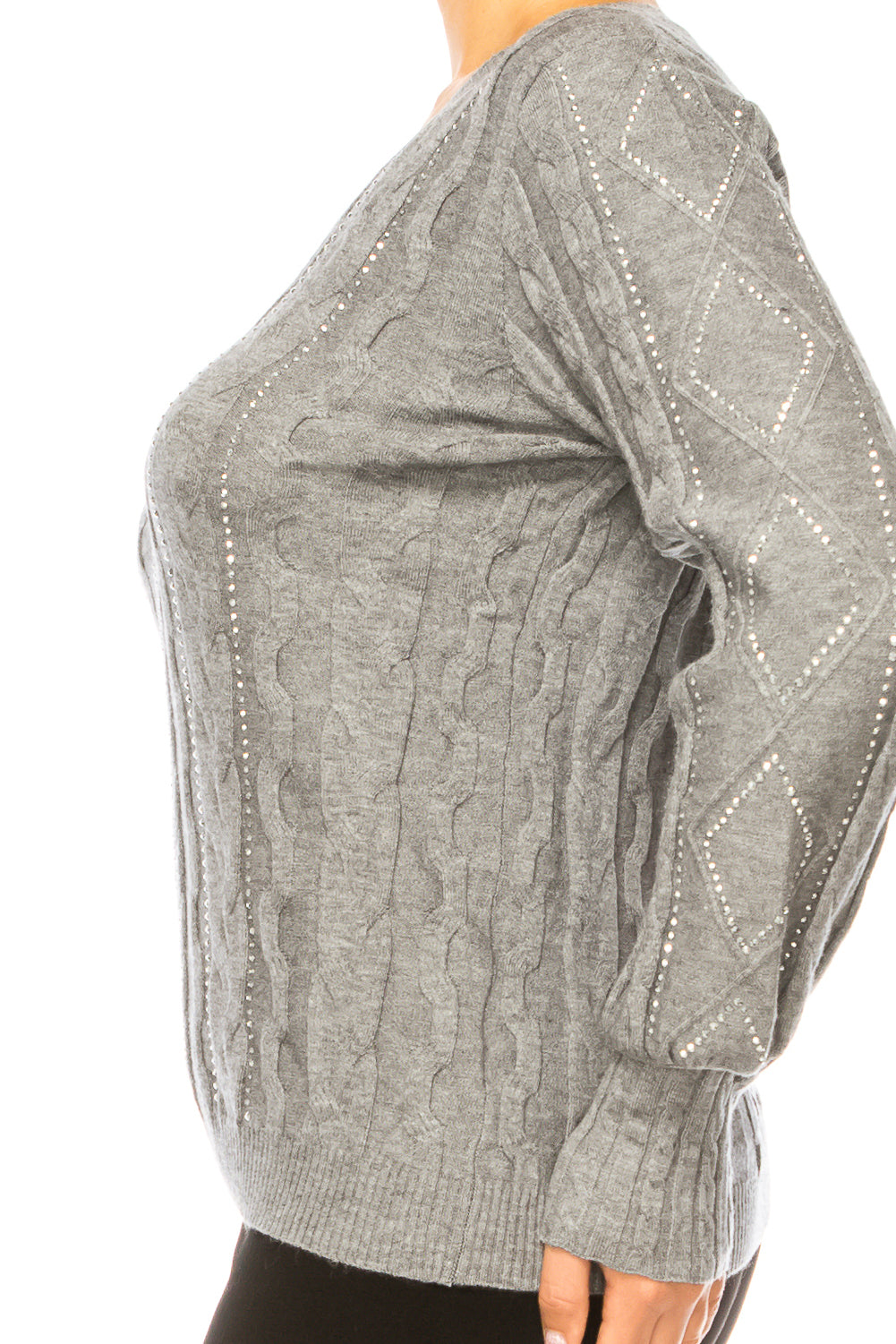Liv Long Sleeve Embellished Cable Knit Sweater