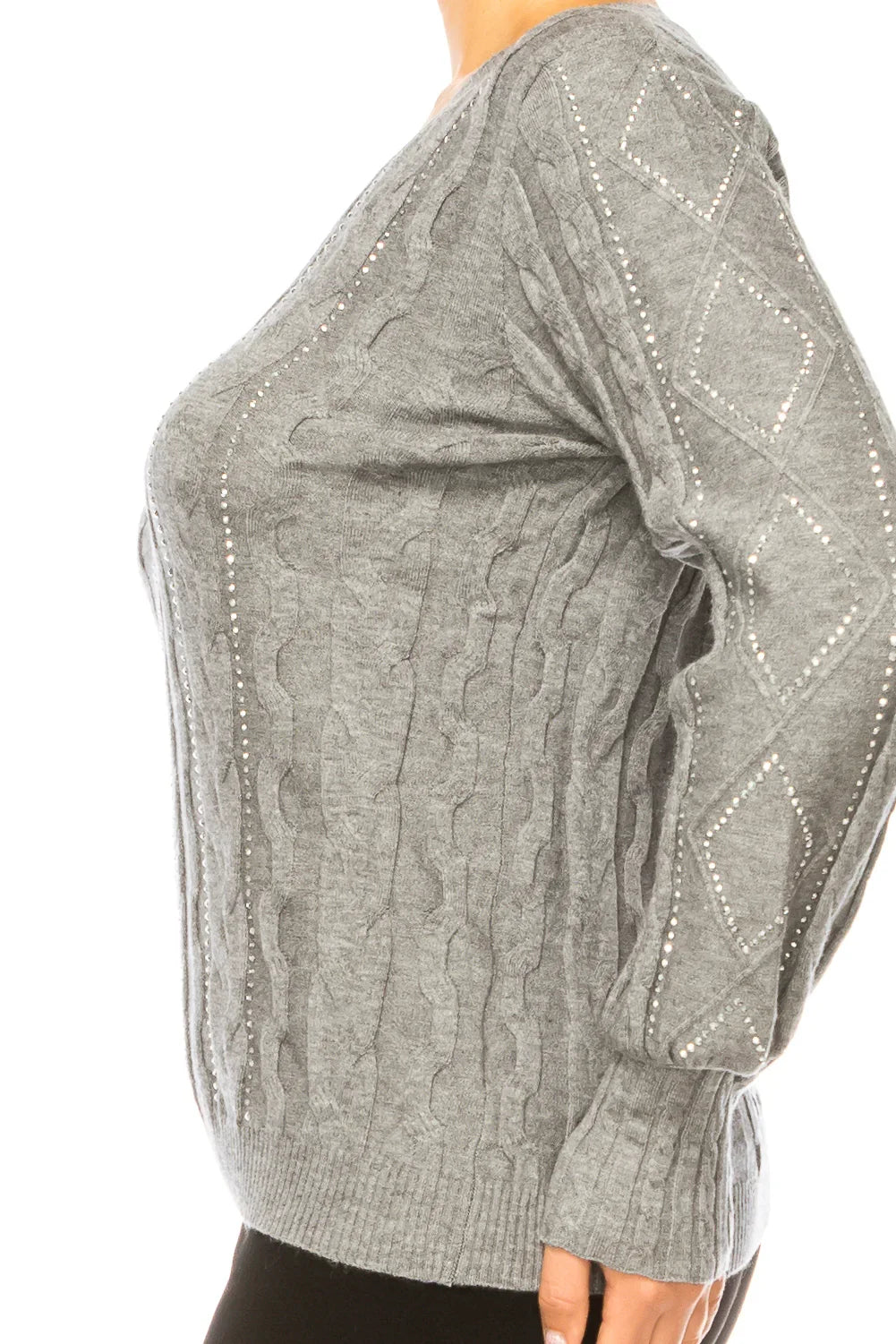 Liv Long Sleeve Embellished Cable Knit Sweater