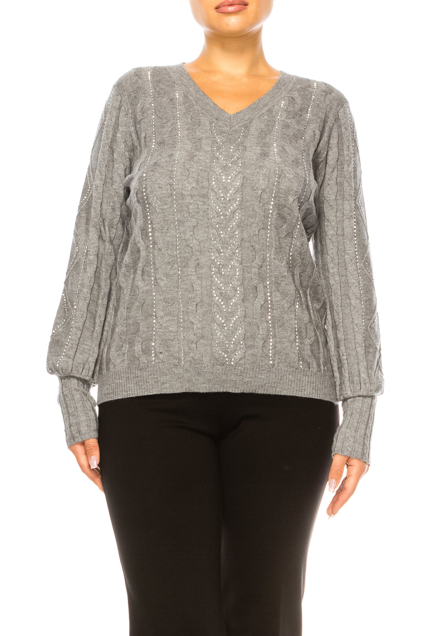 Liv Long Sleeve Embellished Cable Knit Sweater