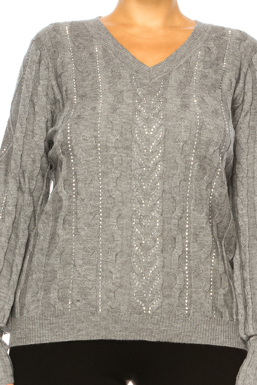 Liv Long Sleeve Embellished Cable Knit Sweater