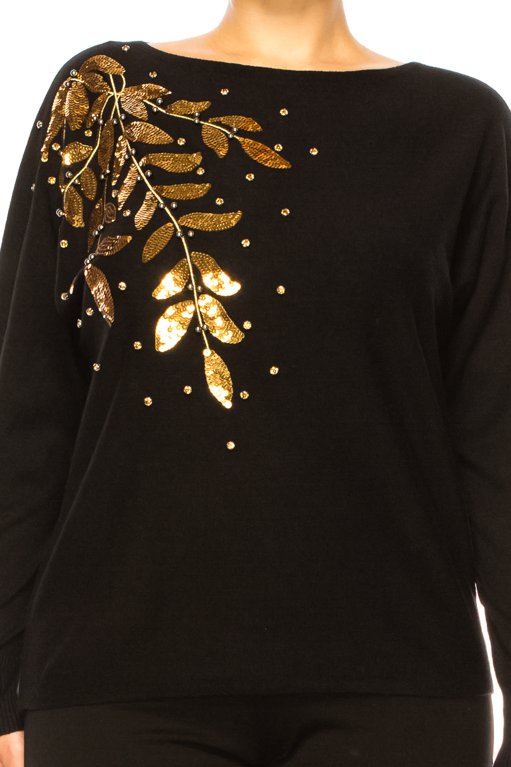 Liv Long Sleeve Embellished Leaves Sweater