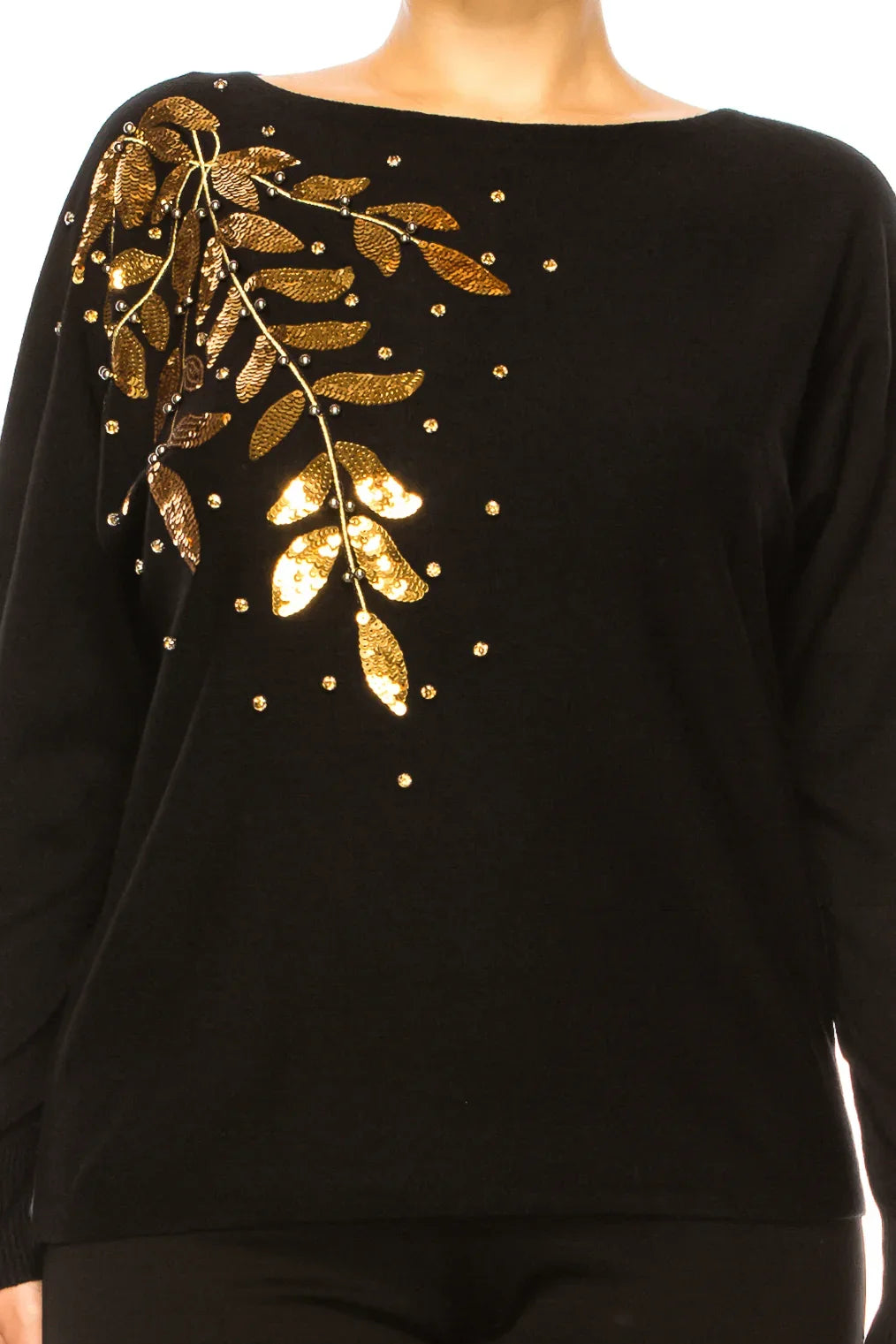 Liv Long Sleeve Embellished Leaves Sweater