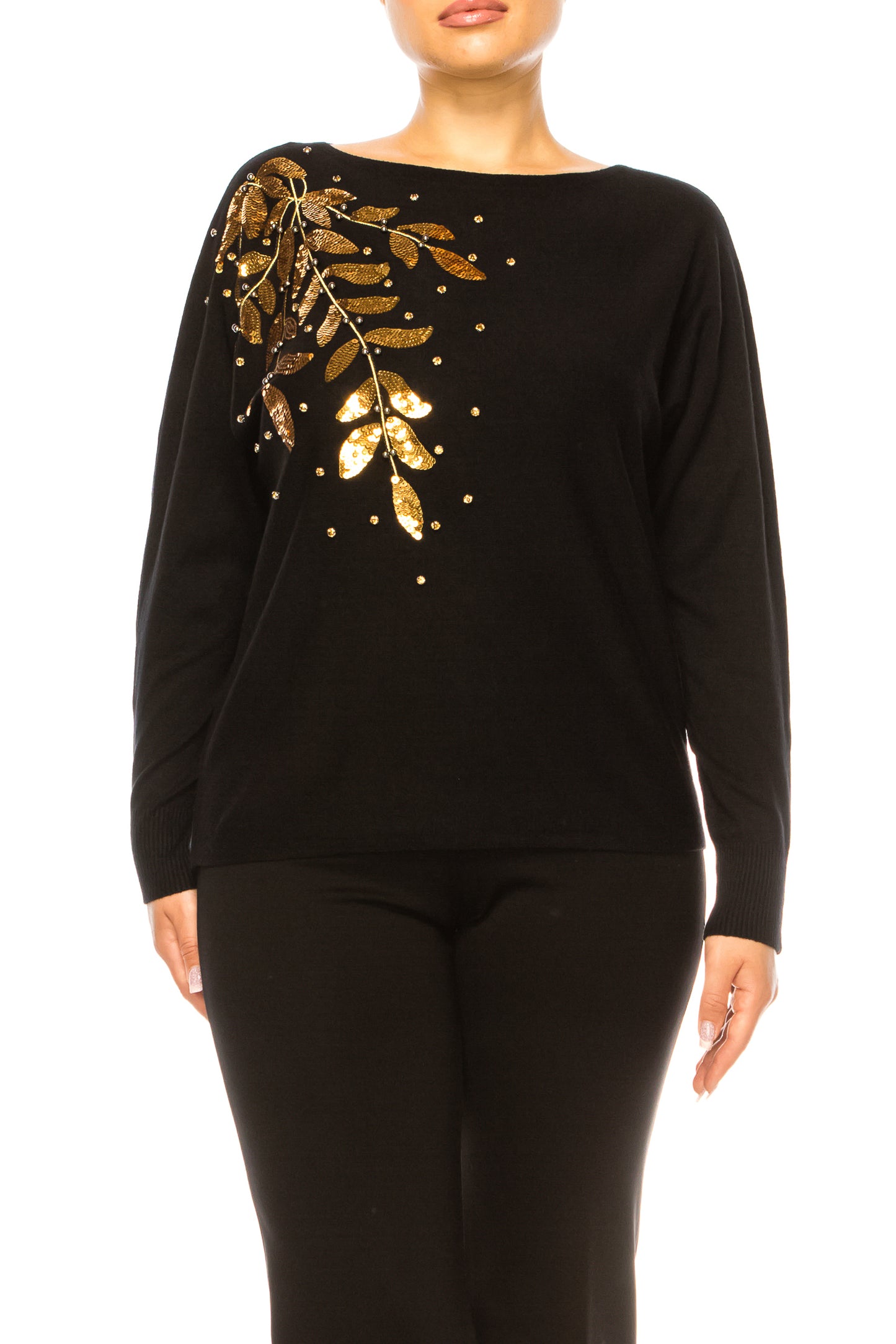 Liv Long Sleeve Embellished Leaves Sweater