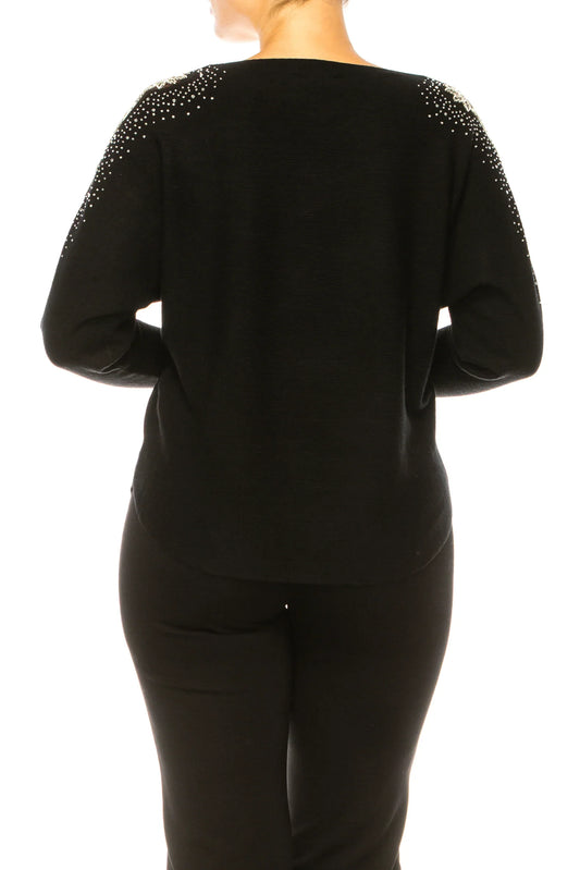 Liv Beaded Detail Long Sleeve Pullover Sweater