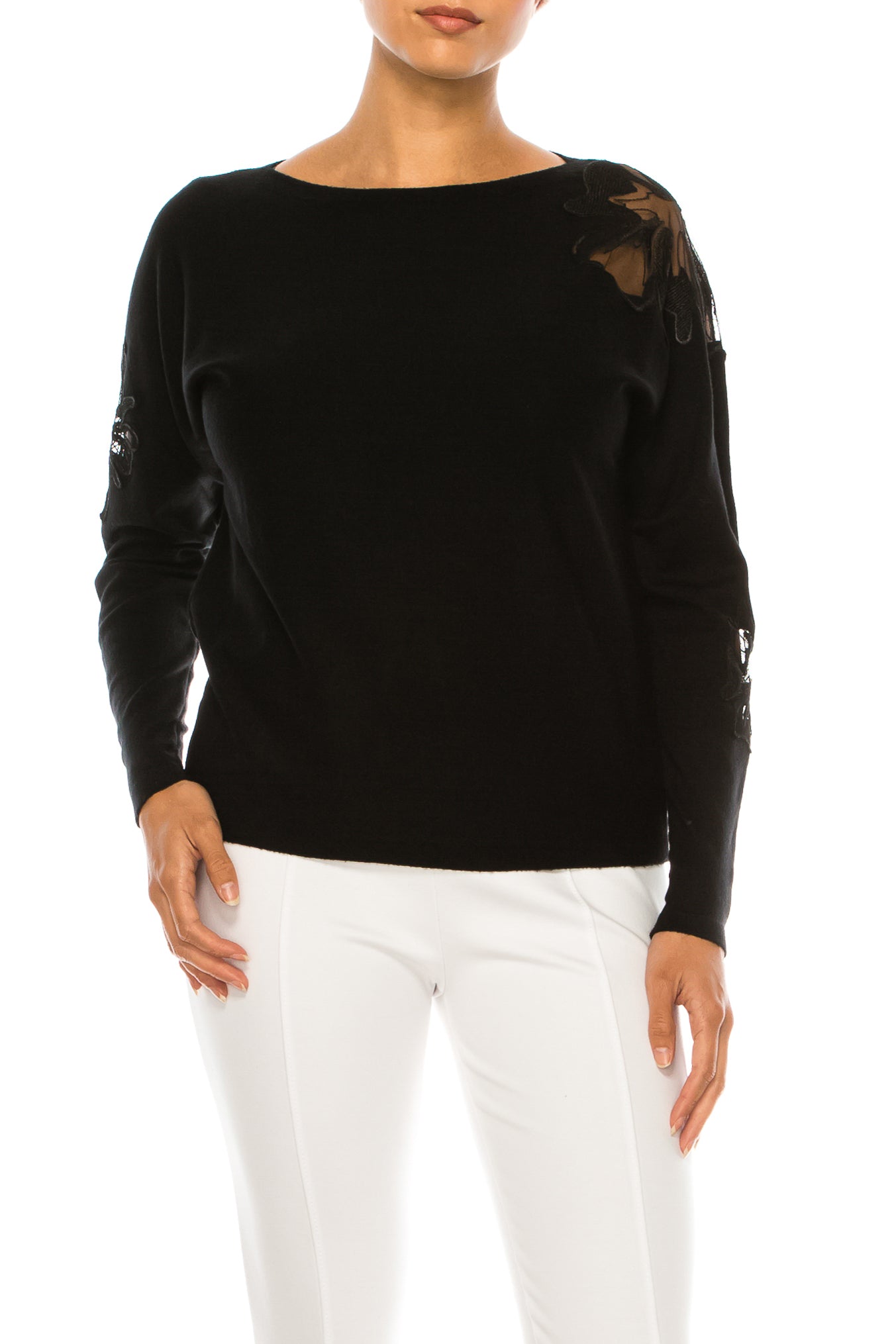 Liv Long Sleeve Floral Applique Pullover Sweater