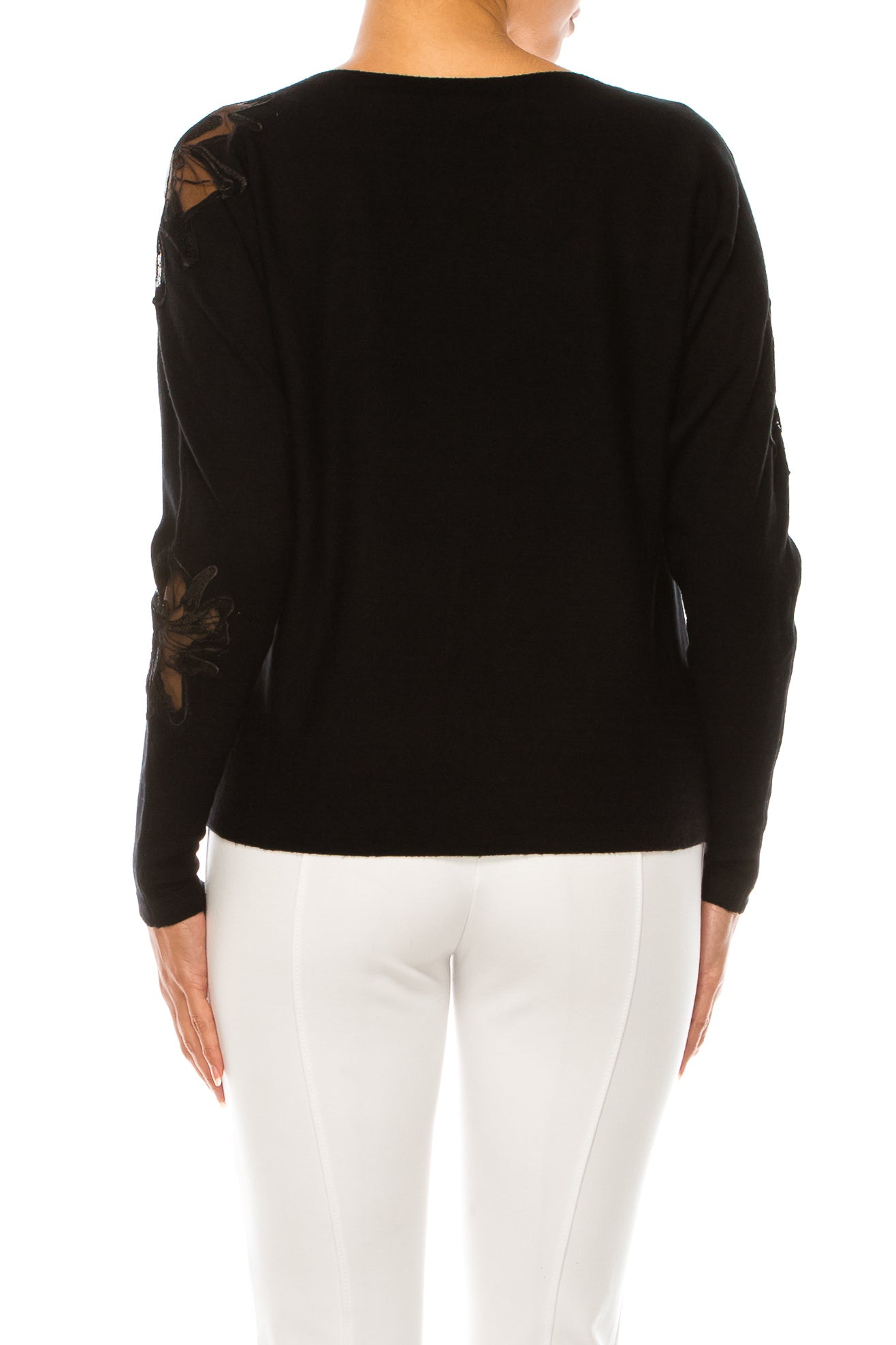 Liv Long Sleeve Floral Applique Pullover Sweater