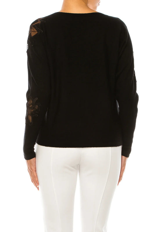 Liv Long Sleeve Floral Applique Pullover Sweater