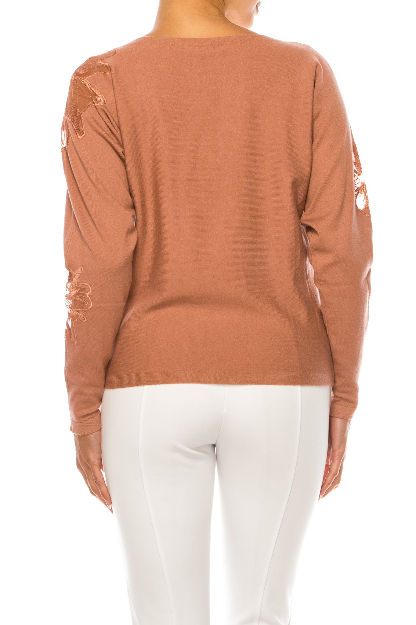 Liv Long Sleeve Floral Applique Pullover Sweater