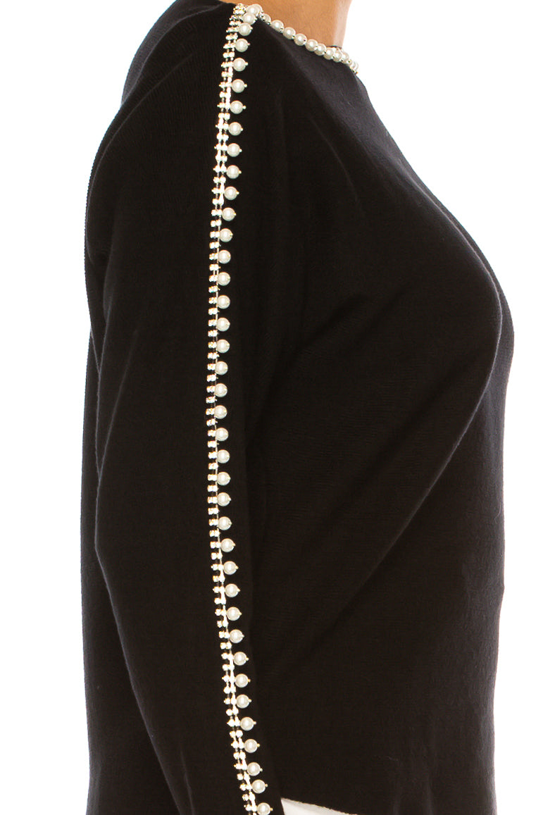 Liv Rhinestone Pearl Long Sleeve Pullover Sweater
