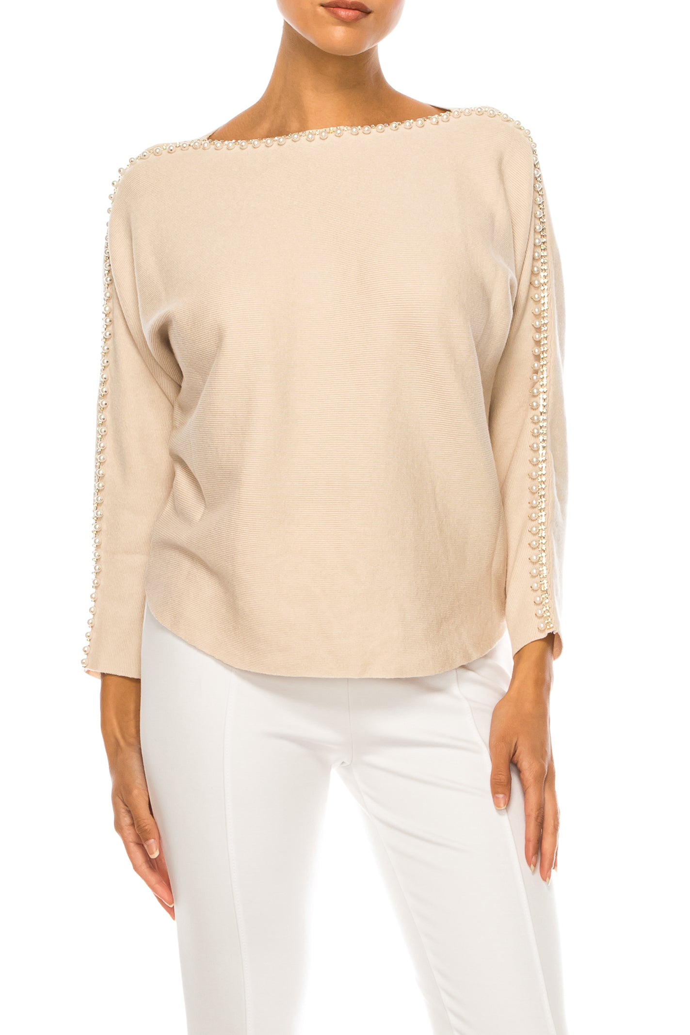 Liv Rhinestone Pearl Long Sleeve Pullover Sweater