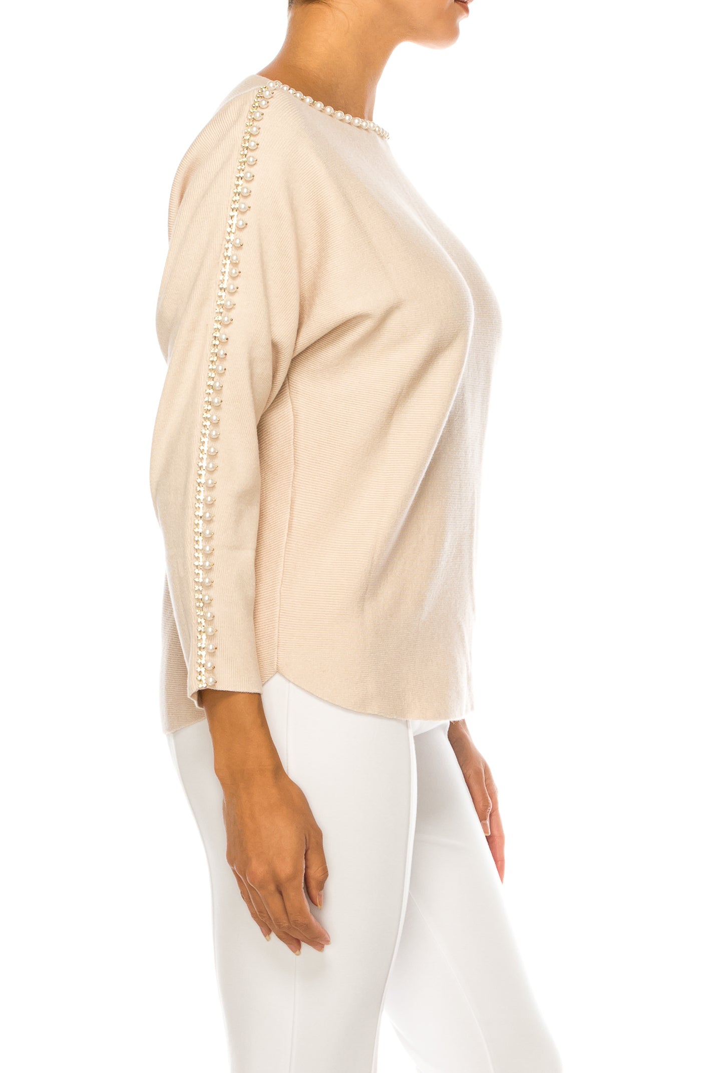 Liv Rhinestone Pearl Long Sleeve Pullover Sweater