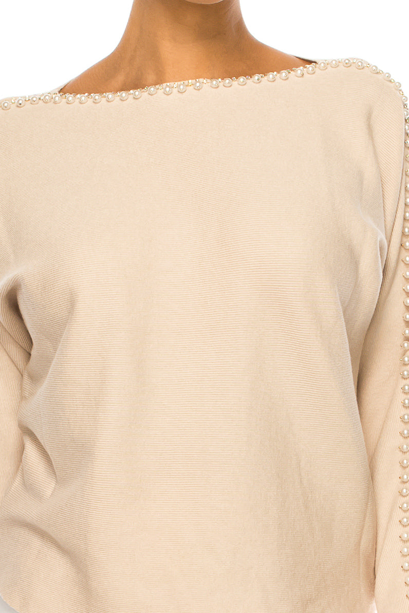 Liv Rhinestone Pearl Long Sleeve Pullover Sweater