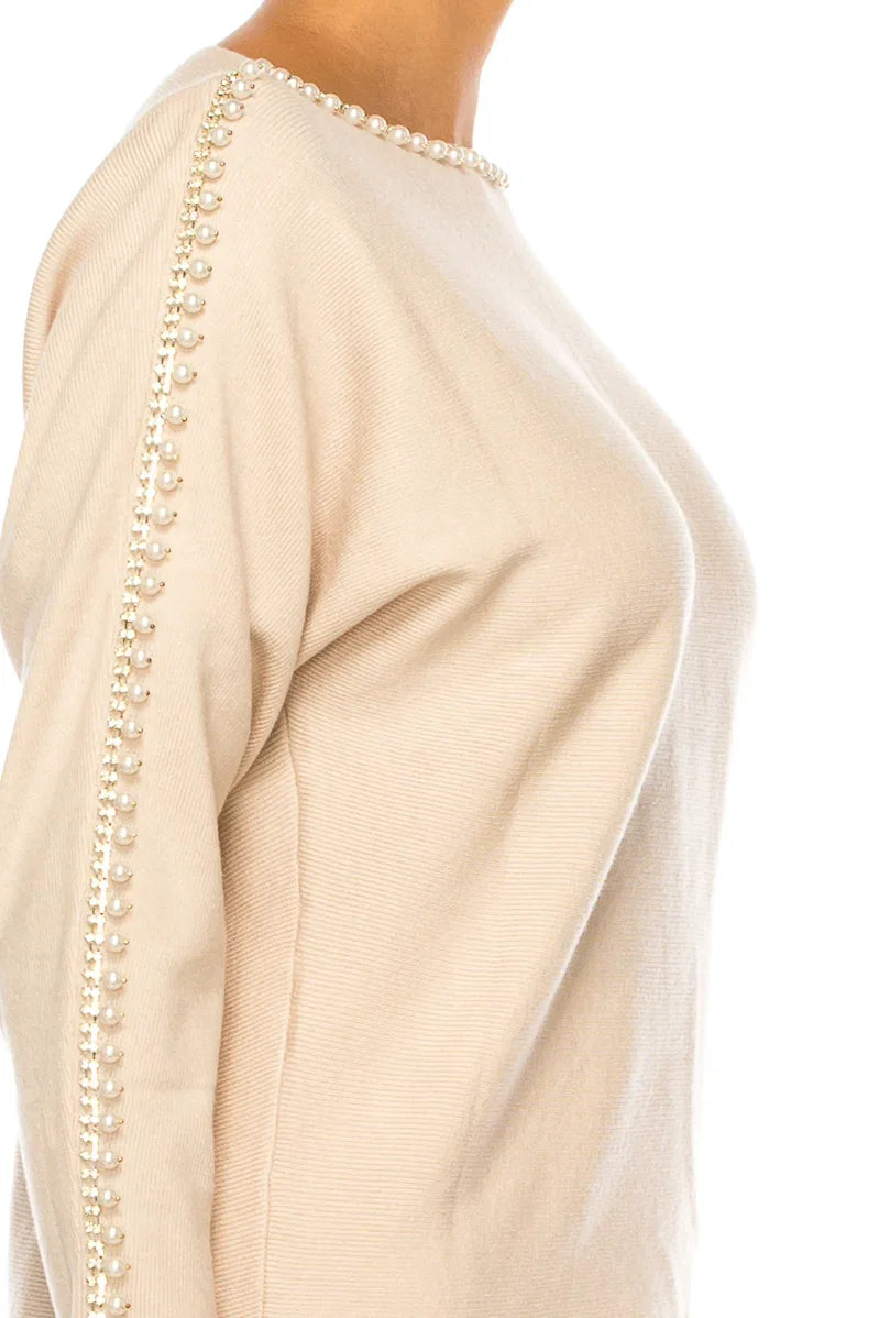 Liv Rhinestone Pearl Long Sleeve Pullover Sweater
