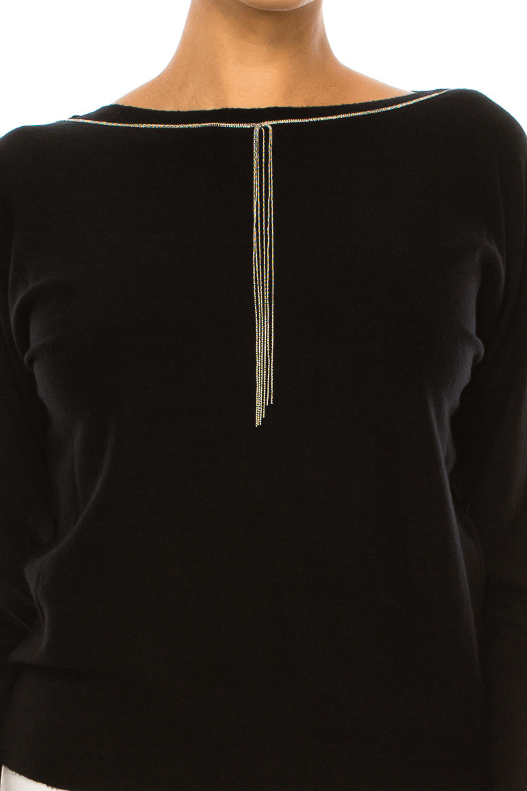 Liv Chain Tassel Long Sleeve Pullover Sweater