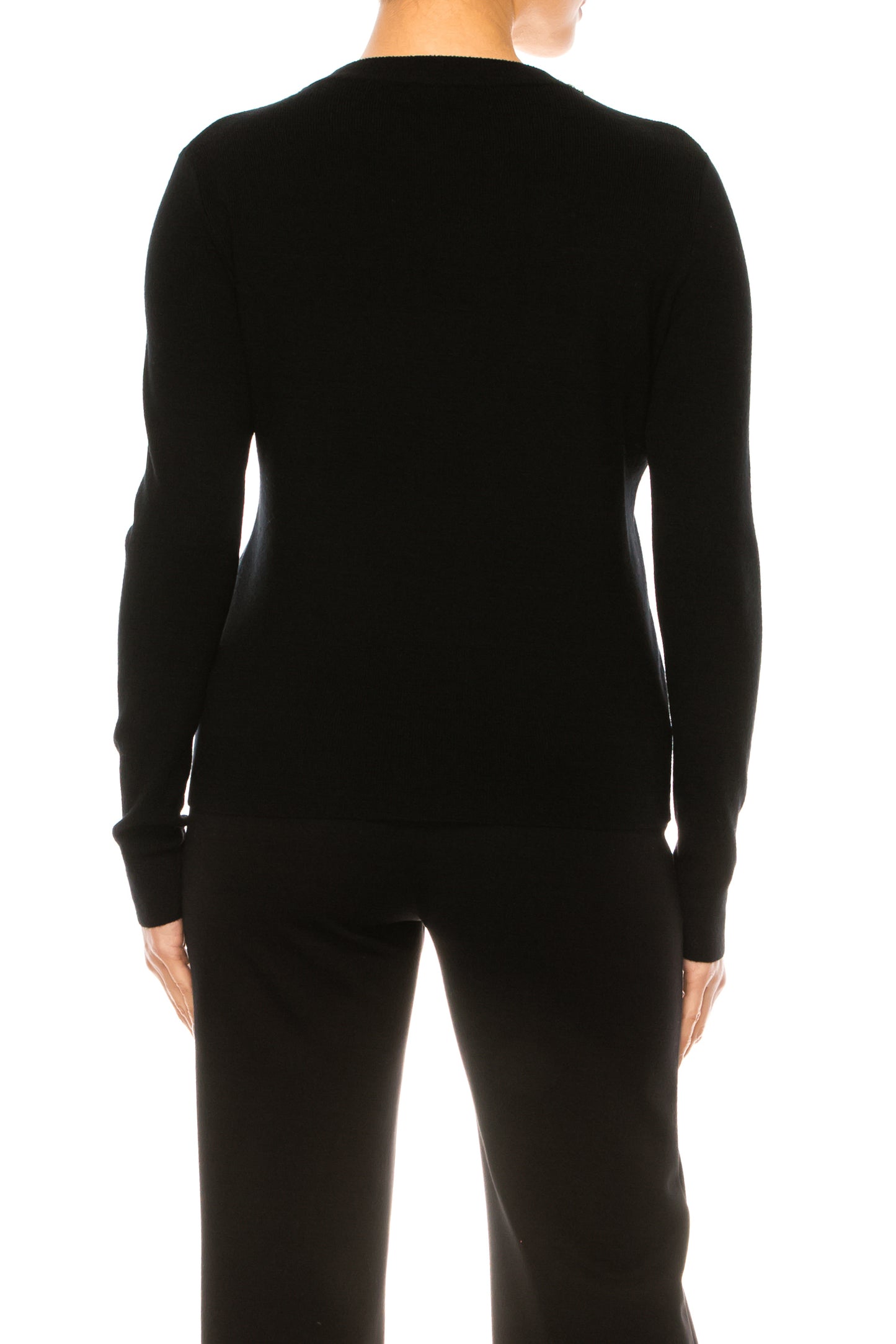 Liv Rhinestone Neck Long Sleeve Pullover Sweater