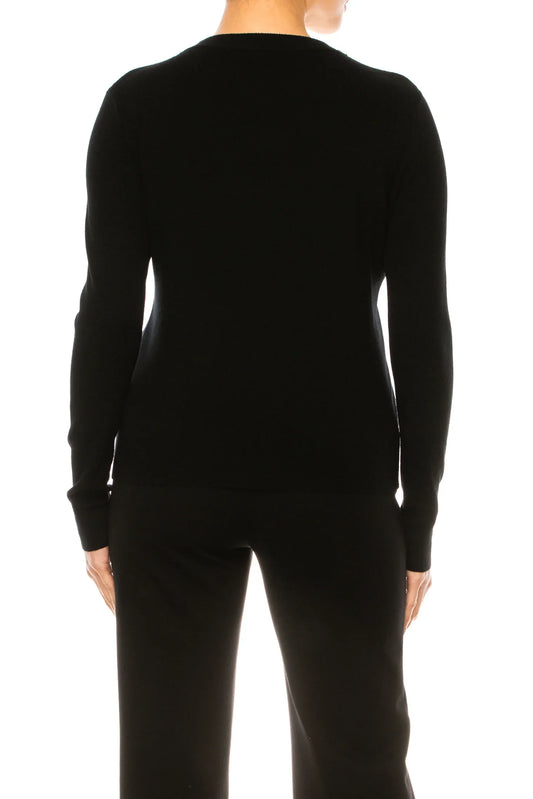 Liv Rhinestone Neck Long Sleeve Pullover Sweater