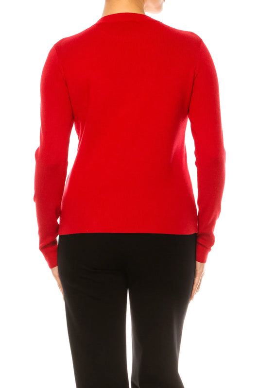Liv Rhinestone Neck Long Sleeve Pullover Sweater