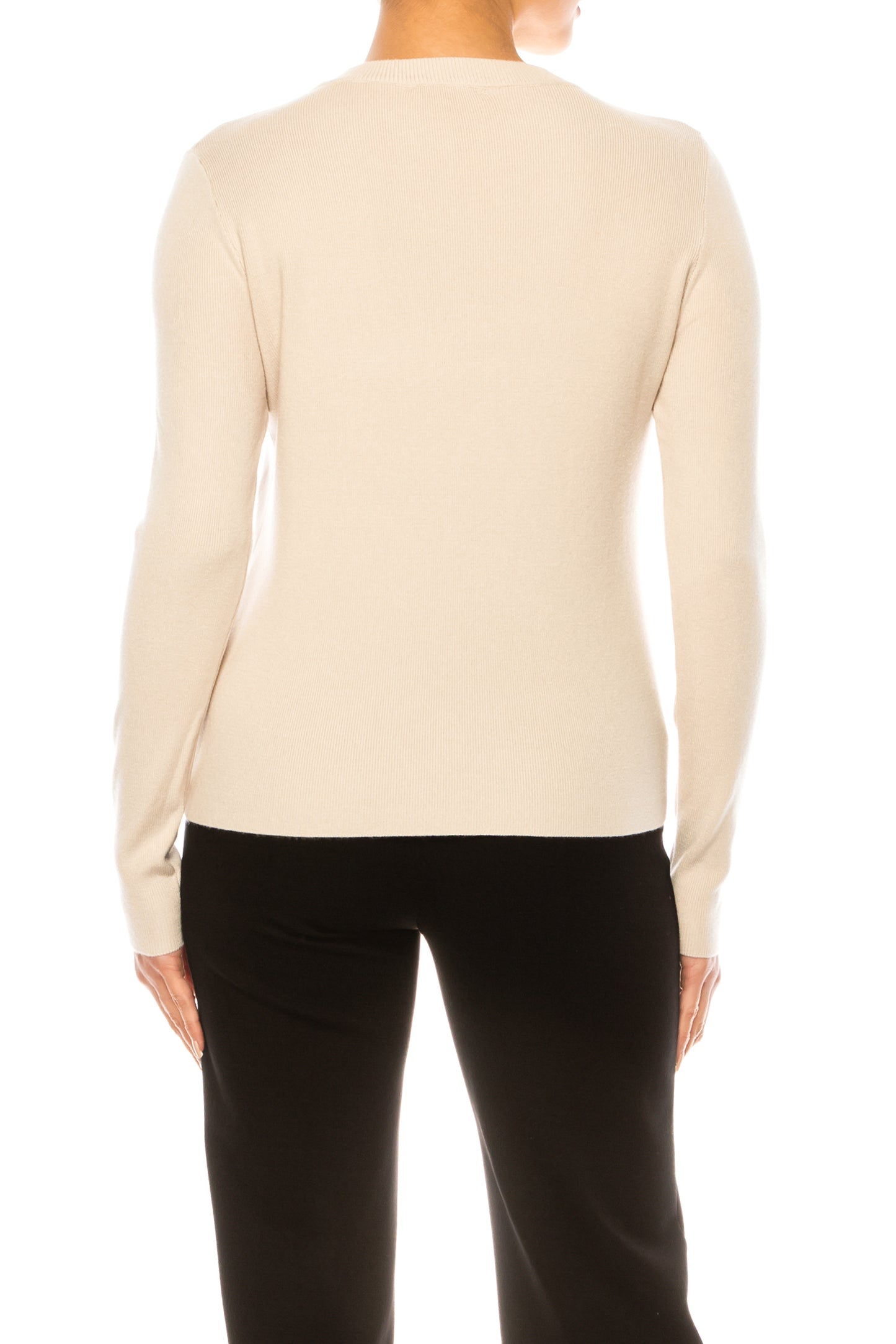 Liv Rhinestone Neck Long Sleeve Pullover Sweater