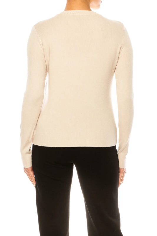 Liv Rhinestone Neck Long Sleeve Pullover Sweater
