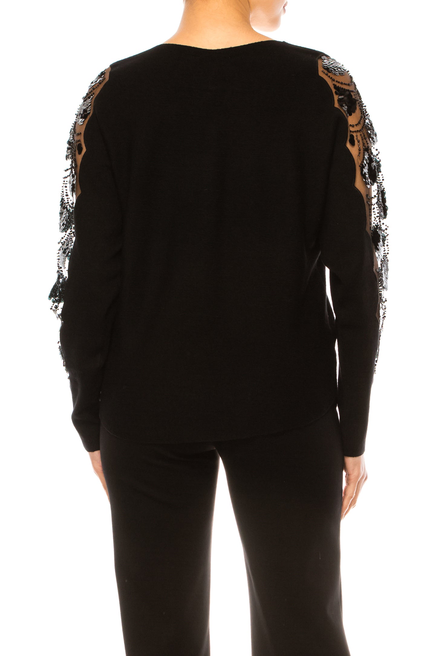 Liv Embellished Sleeve V Neck Pullover Sweater