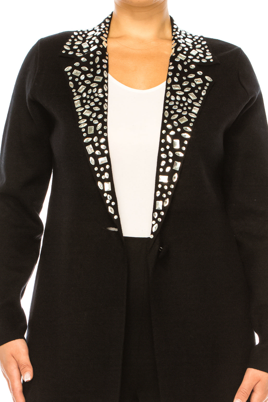Sioni Rhinestone Collar Sweater Cardigan Blazer