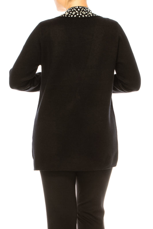 Sioni Rhinestone Collar Sweater Cardigan Blazer