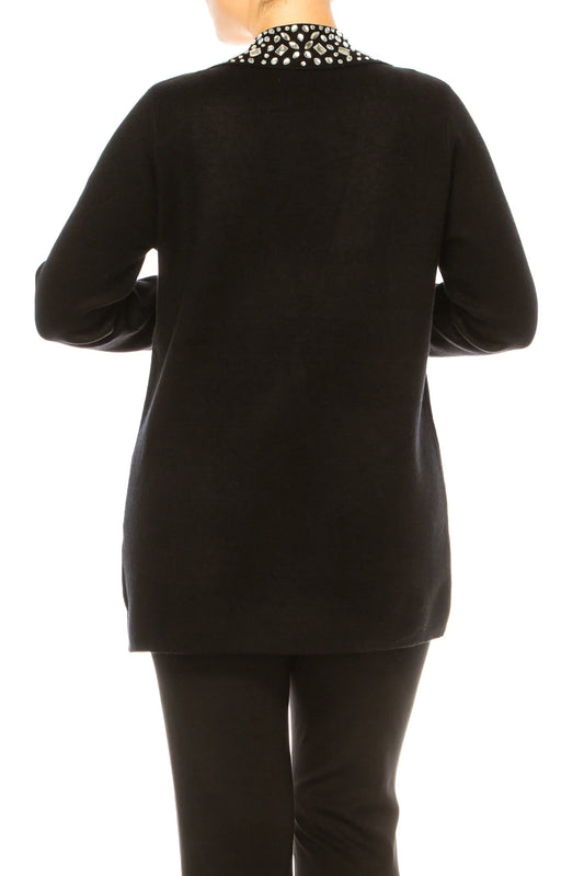 Sioni Rhinestone Collar Sweater Cardigan Blazer