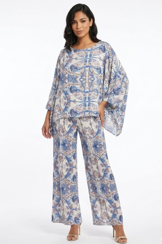 Lola Poncho Top & Wide-Leg Pant Set