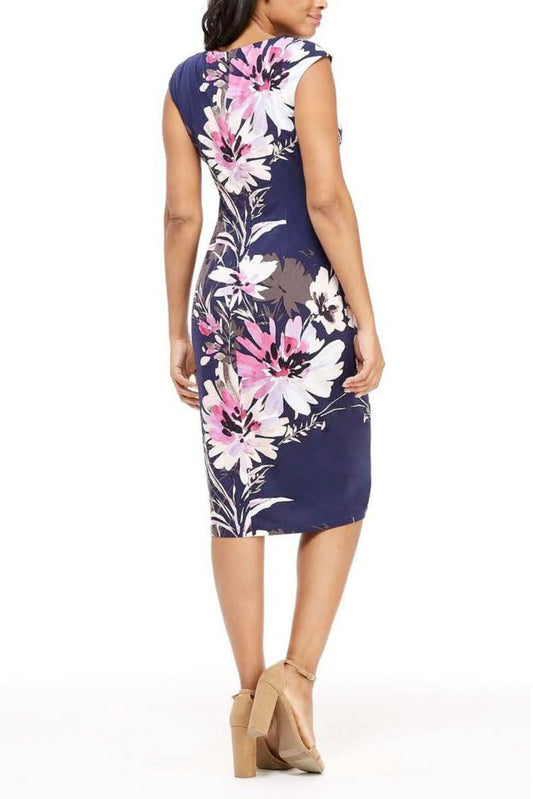 London Times Floral Print Sheath Midi Dress